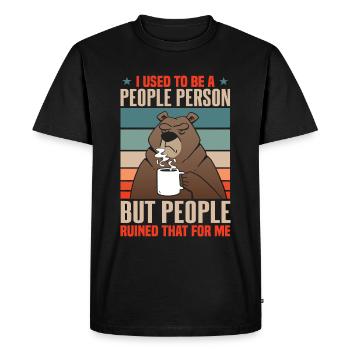 I Used To Be A People Person Bear Coffee - Men's Premium Organic T-Shirt - black - Front - Nico (187cm)