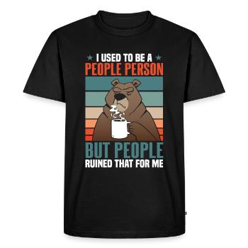 I Used To Be A People Person Bear Coffee - Men's Premium Organic T-Shirt - black - Front - Nico (187cm)