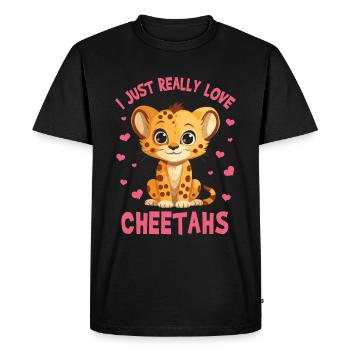 Fille guépard Léopard Afrique Safari Faune - T-shirt Premium bio Homme - noir - Devant - Nico (187cm)