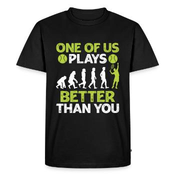 L’un d’entre nous joue mieux que toi au tennis - T-shirt Premium bio Homme - noir - Devant - Nico (187cm)