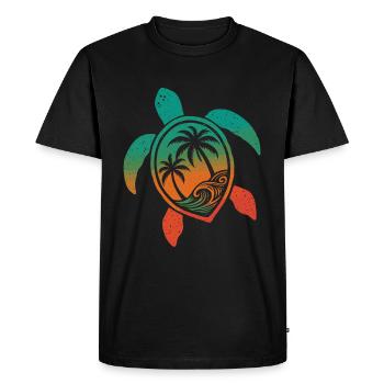 Tortue Motif Vagues Festival Turtle Surfer - T-shirt Premium bio Homme - noir - Devant - Nico (187cm)