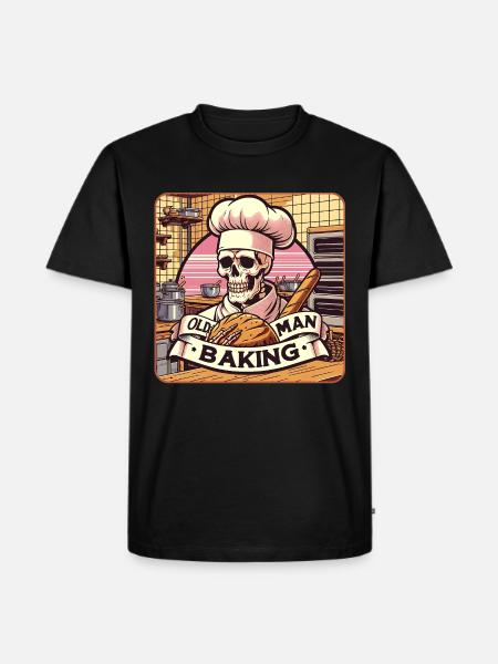 Gammel mand bagekranie med bagerhat med brød - Herre Premium økologisk T-shirt - sort