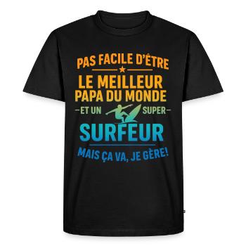 Papa surfeur cadeau fête des pères Noël Surf - T-shirt Premium bio Homme - noir - Devant - Nico (187cm)
