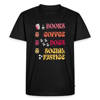 Livres, café, chiens et justice sociale - T-shirt Premium bio Homme - noir - Devant - Nico (187cm)