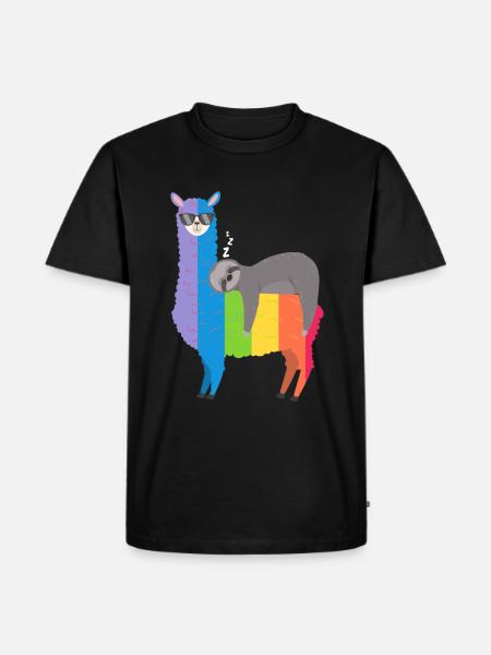 Gay Pride Alpaka Faultier - Männer Premium Bio T-Shirt - Schwarz