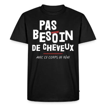 Cadeau - Humour - Cheveux - Calvitie - Rigolo - T-shirt Premium bio Homme - noir - Devant - Nico (187cm)