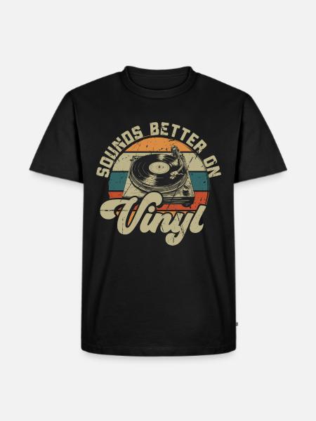 vinyl vinyl music turntable retro - Men's Premium Organic T-Shirt - black