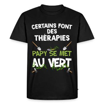 Papy Thérapie Au Vert Humour Homme Jardin - T-shirt Premium bio Homme - noir - Devant - Nico (187cm)