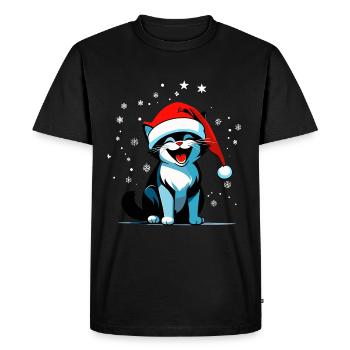 Chat avec chapeau de Père Noël - T-shirt Premium bio Homme - noir - Devant - Nico (187cm)