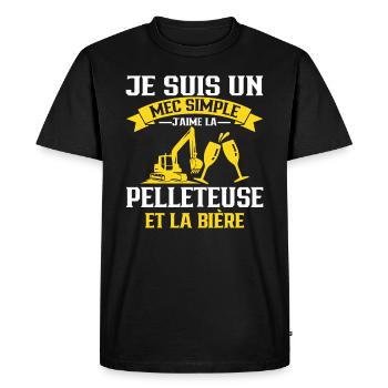 Un Mec Simple J'aime La Pelleteuse Et La Bière - T-shirt Premium bio Homme - noir - Devant - Nico (187cm)