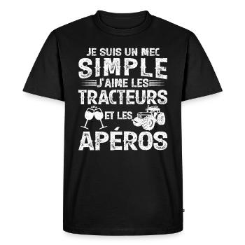 Un Mec Simple J'aime Les Tracteurs Et Les Apéros - T-shirt Premium bio Homme - noir - Devant - Nico (187cm)