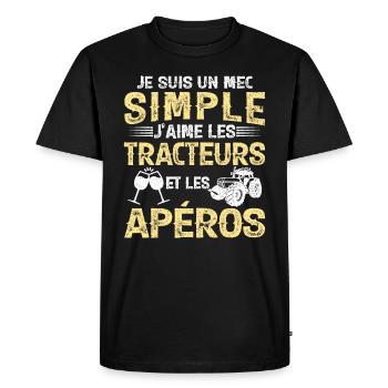Un Mec Simple J'aime Les Tracteurs Et Les Apéros - T-shirt Premium bio Homme - noir - Devant - Nico (187cm)