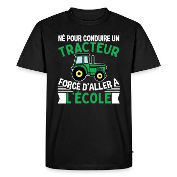 Forcé D'aller À L'école Cadeau Tracteur - T-shirt Premium bio Homme - noir - Devant - Nico (187cm)
