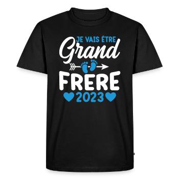 Je Vais Être Grand Frère 2023 - T-shirt Premium bio Homme - noir - Devant - Nico (187cm)