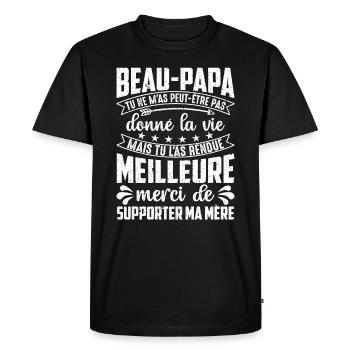 Beau-papa Merci De Supporter Ma Mère - T-shirt Premium bio Homme - noir - Devant - Nico (187cm)