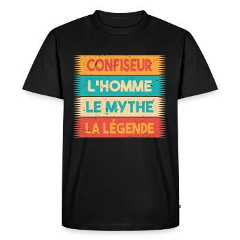 Confiseur, L'homme, Le mythe, cadeau confiseur. - T-shirt Premium bio Homme - noir - Devant - Nico (187cm)