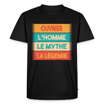 Ouvrier, L'homme, Le mythe, cadeau ouvrier. - T-shirt Premium bio Homme - noir - Devant - Nico (187cm)