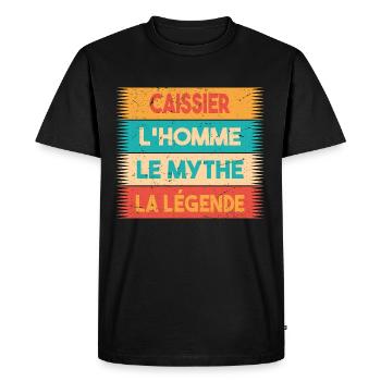 Caissier, L'homme, Le mythe, cadeau caissier. - T-shirt Premium bio Homme - noir - Devant - Nico (187cm)