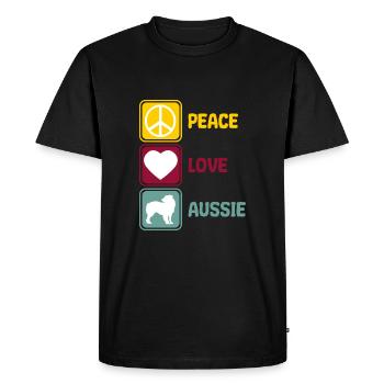 Australian Shepherd Aussie Peace Love saying - Men's Premium Organic T-Shirt - black - Front - Nico (187cm)