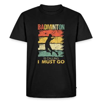 Appels de volant de badminton disant rétro drôle - T-shirt Premium bio Homme - noir - Devant - Nico (187cm)