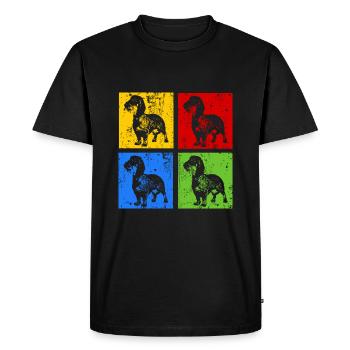 Dachshund Wire-haired Dachshund Pop Art Retro Style Grunge - Men's Premium Organic T-Shirt - black - Front - Nico (187cm)