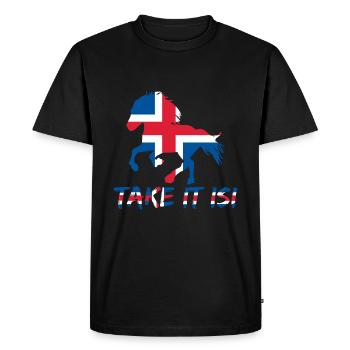 Icelandic horse Take it Isi saying flag - Men's Premium Organic T-Shirt - black - Front - Nico (187cm)