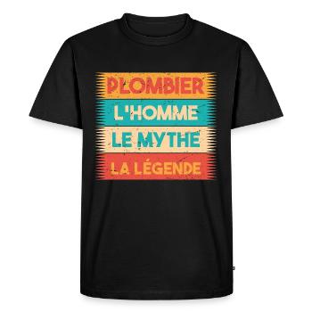 Plombier, L'homme, Le mythe, cadeau plombier. - T-shirt Premium bio Homme - noir - Devant - Nico (187cm)