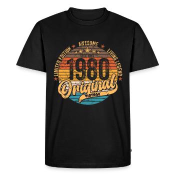 1980 Anniversaire né en 1980 Retro Vintage - T-shirt Premium bio Homme - noir - Devant - Nico (187cm)