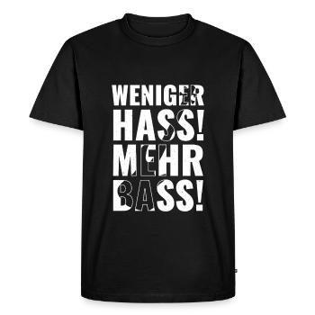 Less hate, more bass! - Men's Premium Organic T-Shirt - black - Front - Nico (187cm)