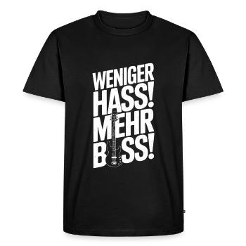 Less hate, more bass! - Men's Premium Organic T-Shirt - black - Front - Nico (187cm)