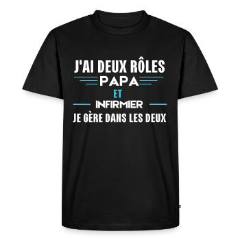 J ai deux rôles papa et infirmier et je déchire - T-shirt Premium bio Homme - noir - Devant - Nico (187cm)