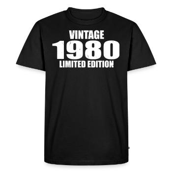 Millésime 1980's Anniversaire 1980 - Rétro 1980 - T-shirt Premium bio Homme - noir - Devant - Nico (187cm)