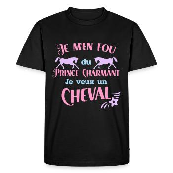 Je M'en Fou Du Prince Charmant Cadeau Cavalières - T-shirt Premium bio Homme - noir - Devant - Nico (187cm)