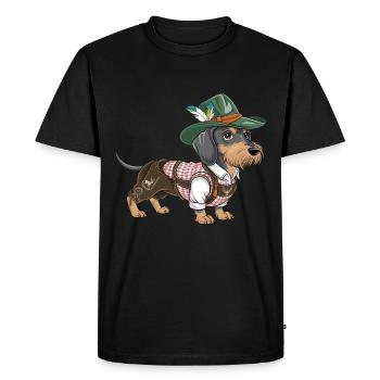 Bayerischer Dackel rot weißes Hemd Tracht Bayern - Männer Premium Bio T-Shirt - Schwarz - Vorne - Nico (187cm)
