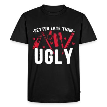 Better late then ugly / Cosmetics Makeup - Men's Premium Organic T-Shirt - black - Front - Nico (187cm)