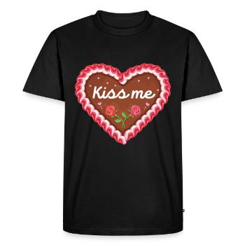 Coeur en pain d’épice ' Kiss me ' Pain d’épices, Tente à bière - T-shirt Premium bio Homme - noir - Devant - Nico (187cm)