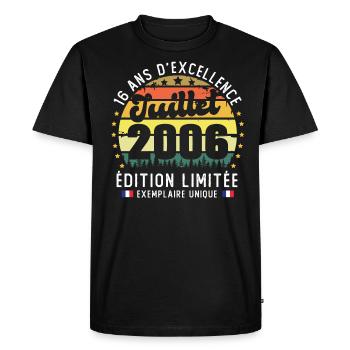16 Ans Anniversaire Vintage Né en juillet 2006 - T-shirt Premium bio Homme - noir - Devant - Nico (187cm)