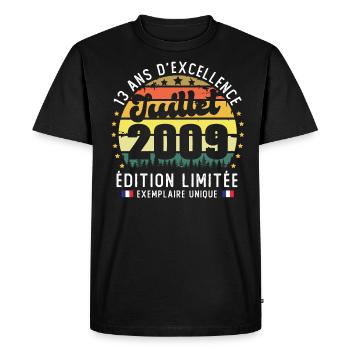 13 Ans Anniversaire Vintage Né en juillet 2009 - T-shirt Premium bio Homme - noir - Devant - Nico (187cm)
