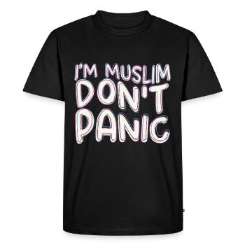 Je suis musulman Ne paniquez pas / Islam, Coran, Mosquée - T-shirt Premium bio Homme - noir - Devant - Nico (187cm)
