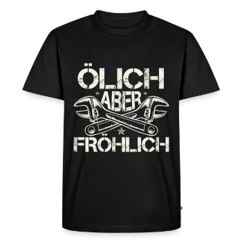 Huileux mais gai - T-shirt Premium bio Homme - noir - Devant - Nico (187cm)