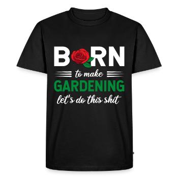 Jardin, Jardinier, Jardinage, Lit, Roses, Fleurs - T-shirt Premium bio Homme - noir - Devant - Nico (187cm)