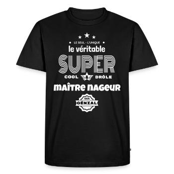super maître nageur 100% génial humour - T-shirt Premium bio Homme - noir - Devant - Nico (187cm)