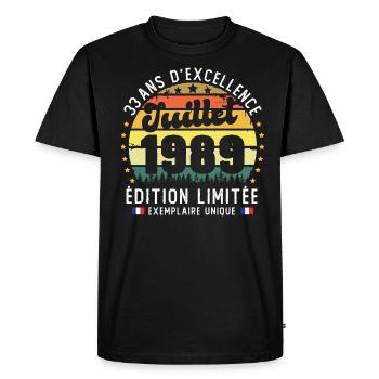 33 Ans Anniversaire Vintage Né en juillet 1989 - T-shirt Premium bio Homme - noir - Devant - Nico (187cm)
