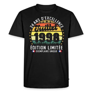24 Ans Anniversaire Vintage Né en juillet 1998 - T-shirt Premium bio Homme - noir - Devant - Nico (187cm)