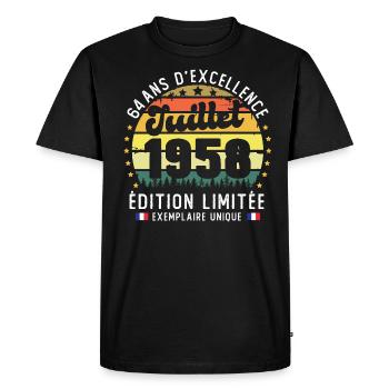 64 Ans Anniversaire Vintage Né en juillet 1958 - T-shirt Premium bio Homme - noir - Devant - Nico (187cm)