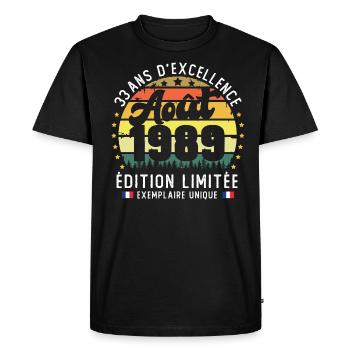 33 Ans Anniversaire Vintage Né en Août 1989 - T-shirt Premium bio Homme - noir - Devant - Nico (187cm)