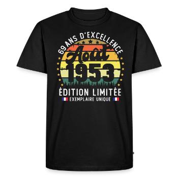 69 Ans Anniversaire Vintage Né en Août 1953 - T-shirt Premium bio Homme - noir - Devant - Nico (187cm)