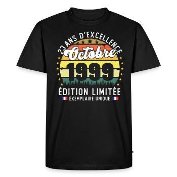 23 Ans Anniversaire Vintage Né en Octobre 1999 - T-shirt Premium bio Homme - noir - Devant - Nico (187cm)