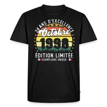 24 Ans Anniversaire Vintage Né en Octobre 1998 - T-shirt Premium bio Homme - noir - Devant - Nico (187cm)