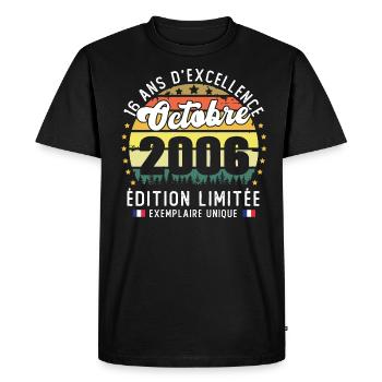 16 Ans Anniversaire Vintage Né en Octobre 2006 - T-shirt Premium bio Homme - noir - Devant - Nico (187cm)